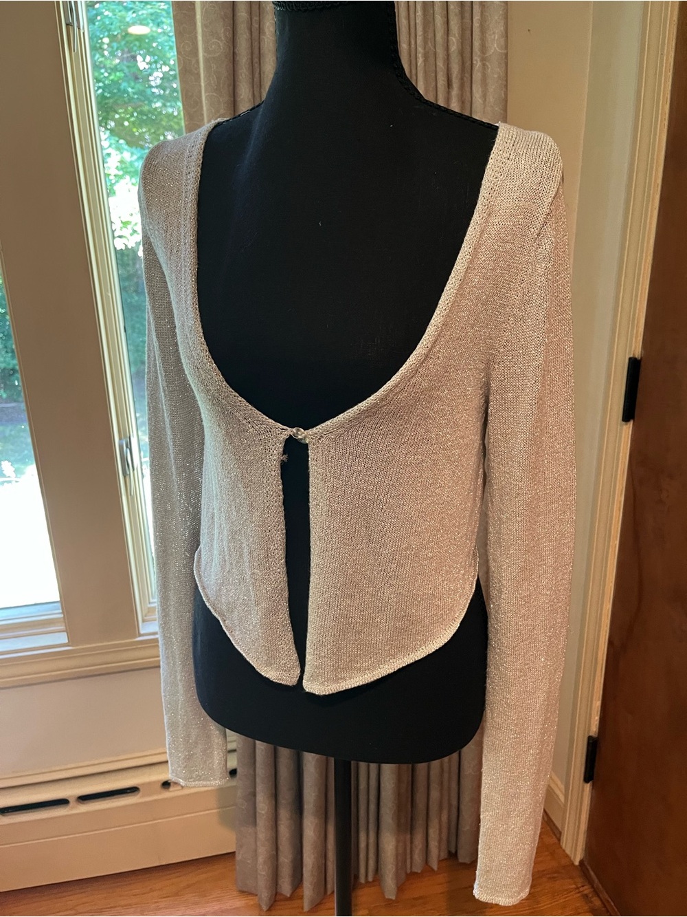 Urban Outfitters Silver Metallic Cropped Open-Front Cardigan